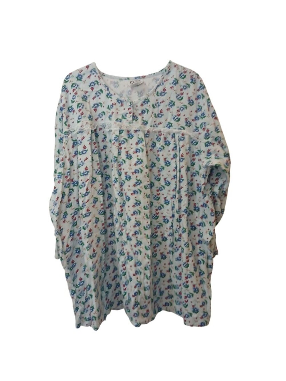 Cozee Corner Womens 5X 100% Cotton Nightgown Long Sleeves Button Blue Floral I-6